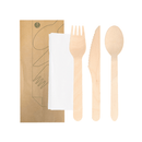 Kit 4/1 couverts en bois + serviette blanche - 100 pièces - Clean Service