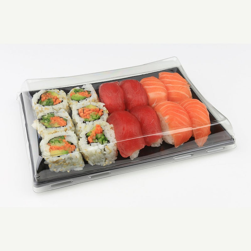 SABERT - Plateau sushi PLA noir avec couvercle 16x22cm - 50Pc - CleanServiceSA