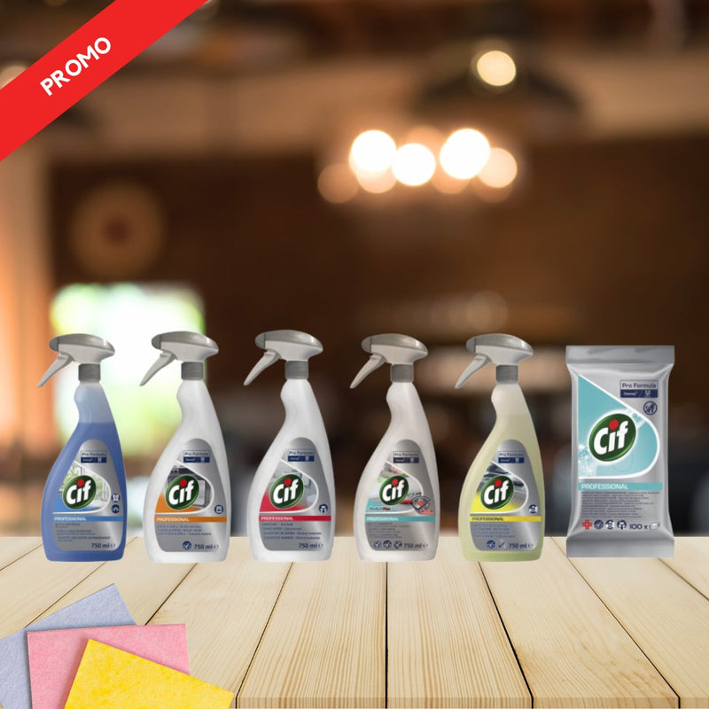 PACK PROMO - 6 produits CIF pro + 3 chiffons ultra absorbant* - CleanServiceSA