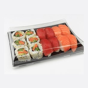 SABERT - Plateau sushi PLA noir avec couvercle 12x22cm - 50Pc* - CleanServiceSA